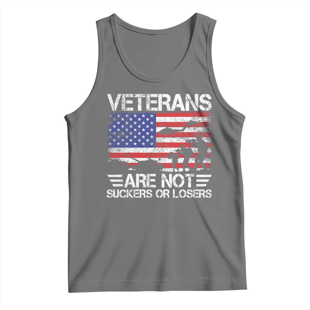 Veterans Are Not Suckers Or Losers Tank Top Veteran Vintage US Flag Protest TS10 Black Heather Print Your Wear
