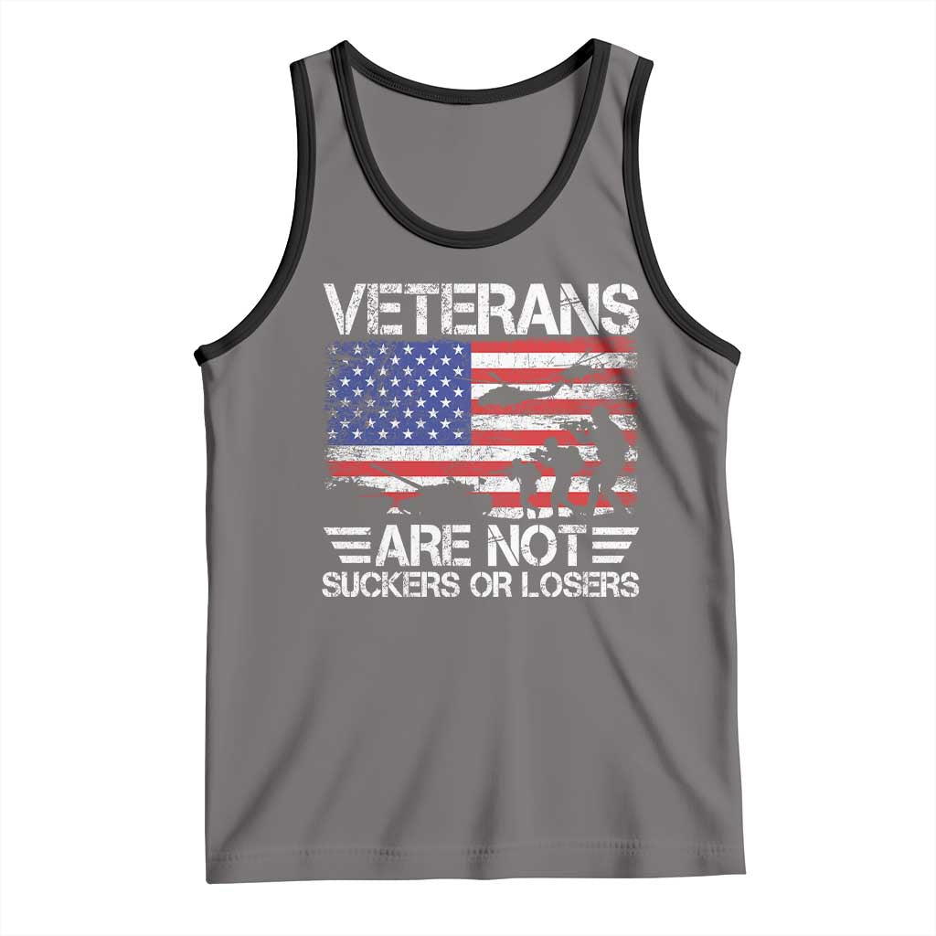 Veterans Are Not Suckers Or Losers Tank Top Veteran Vintage US Flag Protest TS10 Deep Heather Black Print Your Wear