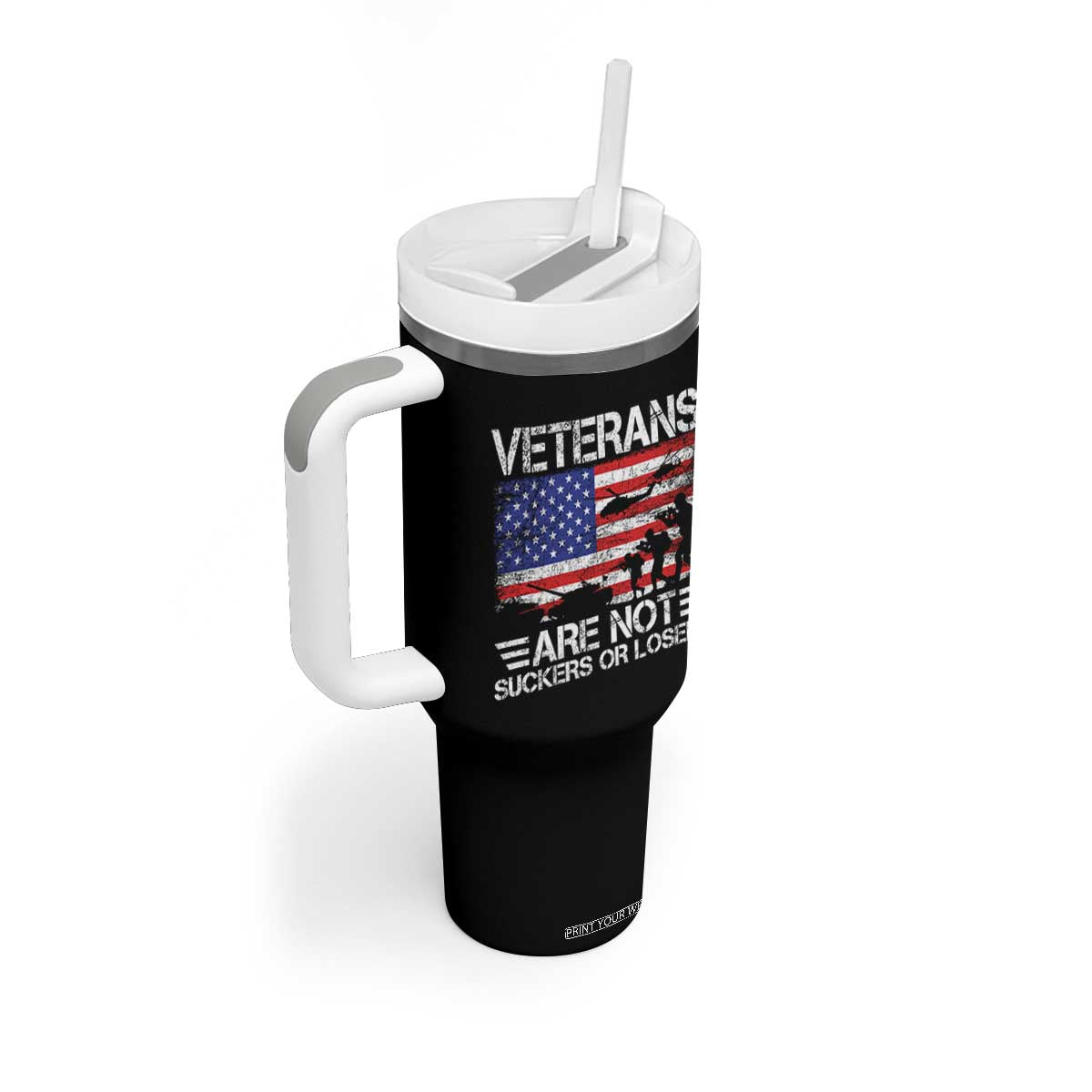 Veterans Are Not Suckers Or Losers Tumbler With Handle Veteran Vintage US Flag Protest TS10 Print Your Wear