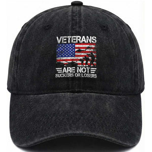 Veterans Are Not Suckers Or Losers Washed Cotton Baseball Cap Veteran Vintage US Flag Protest TS10 Washed Cap Universal Fit Black Print Your Wear