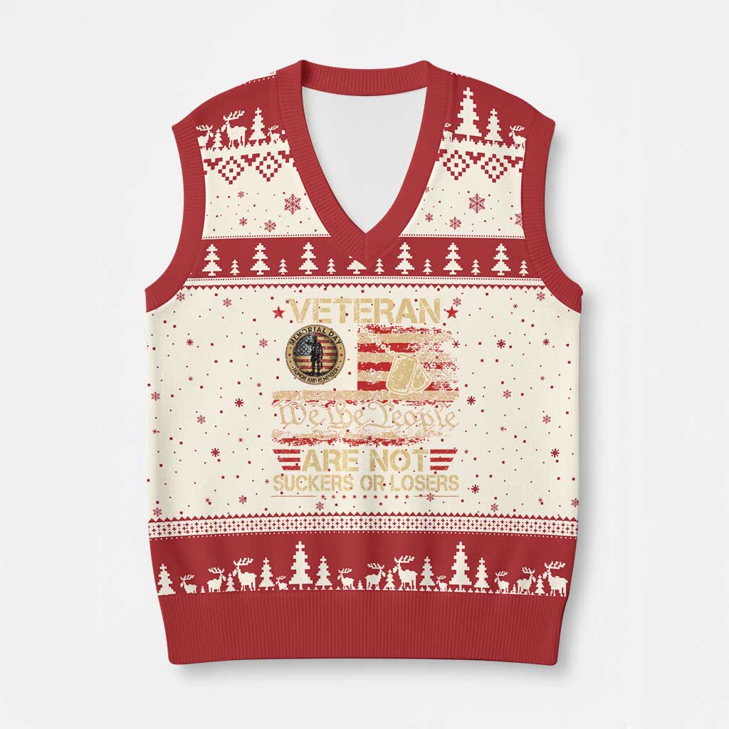 Veterans Are Not Suckers Or Losers V-Neck Knit Sweater Vest Vintage Old 1776 Vintage Flag We The People Veteran Patriotic TS10 Beige Red Print Your Wear