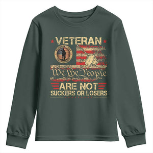 Veterans Are Not Suckers Or Losers Youth Sweatshirt Vintage Old 1776 Vintage Flag We The People Veteran Patriotic TS10 Dark Forest Green Print Your Wear