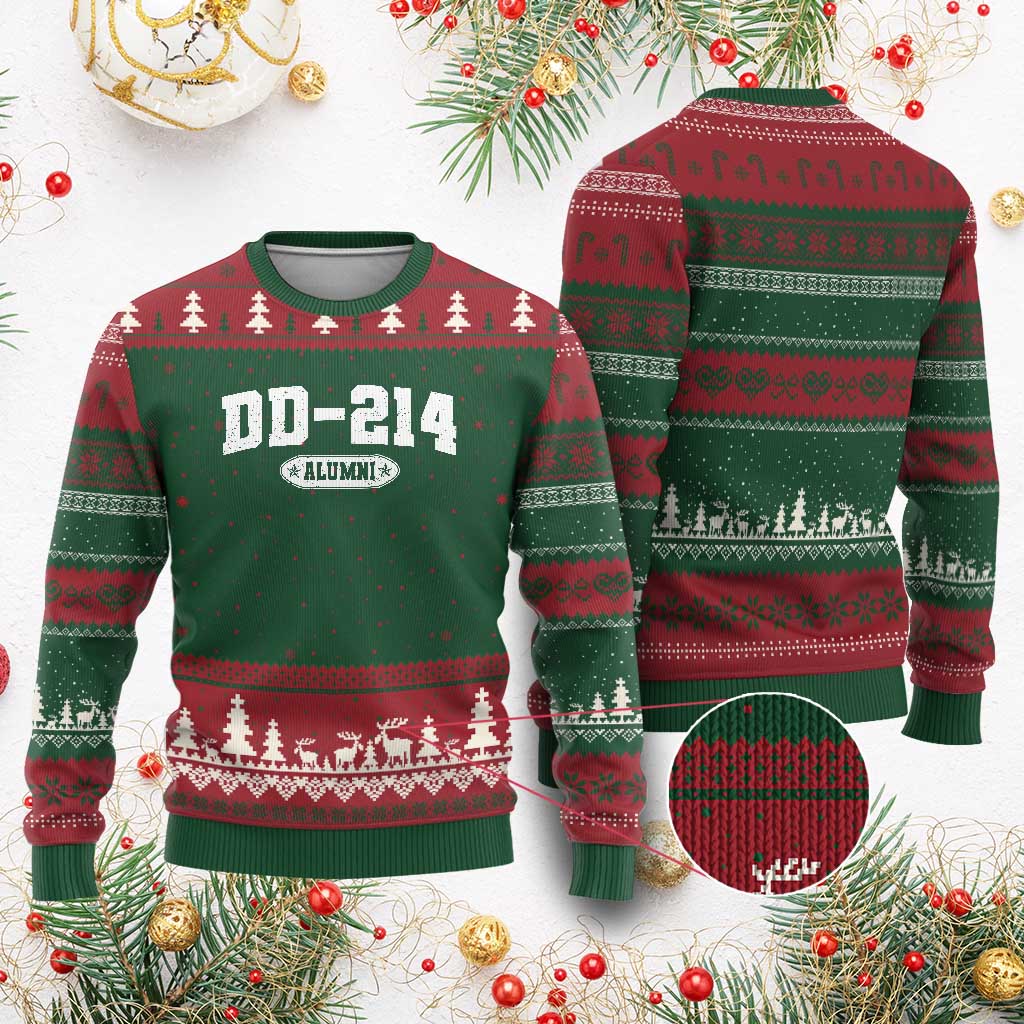 DD-214 Alumni Ugly Christmas Sweater US Army Pride Military Veteran Retired TS10 Red Green Print Your Wear