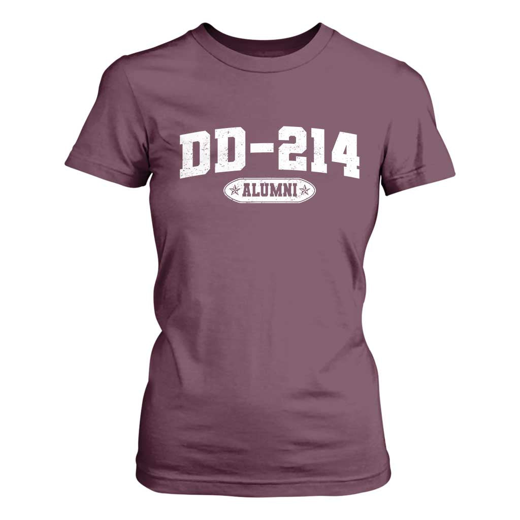 DD-214 Alumni T Shirt For Women US Army Pride Military Veteran Retired TS10 Maroon Print Your Wear