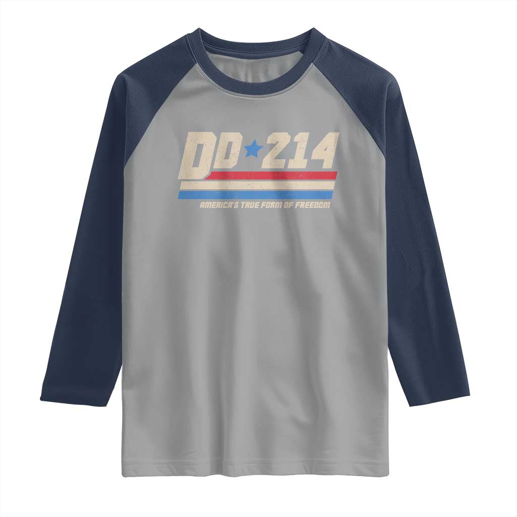 DD-214 Raglan Shirt Armed Forces Military Alumni Vintage Veteran TS10 Sport Gray Navy Print Your Wear