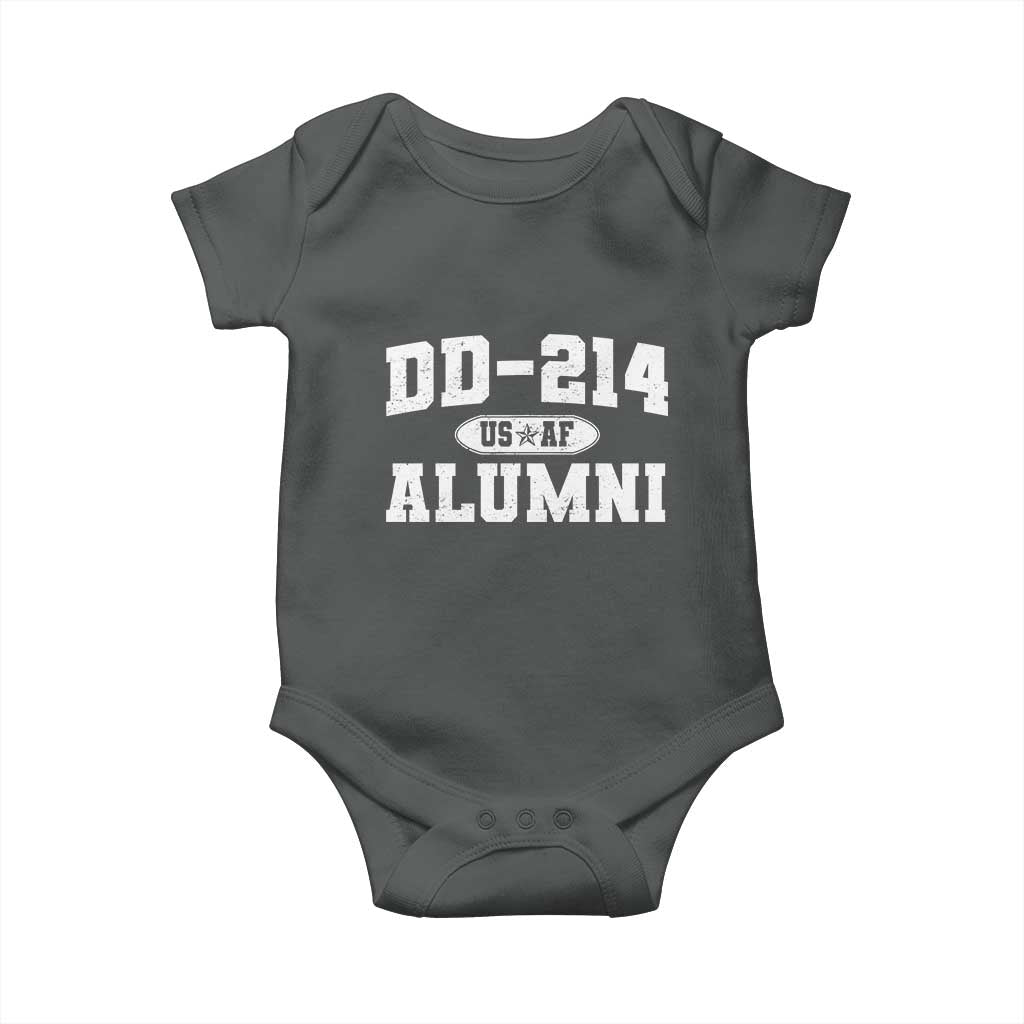 DD-214 US Air Force Alumni Baby Onesie US Military Veteran Retired TS10 Dark Heather Print Your Wear