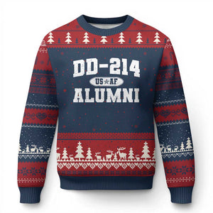 DD-214 US Air Force Alumni Ugly Christmas Sweater US Military Veteran Retired TS10 Navy Red Print Your Wear