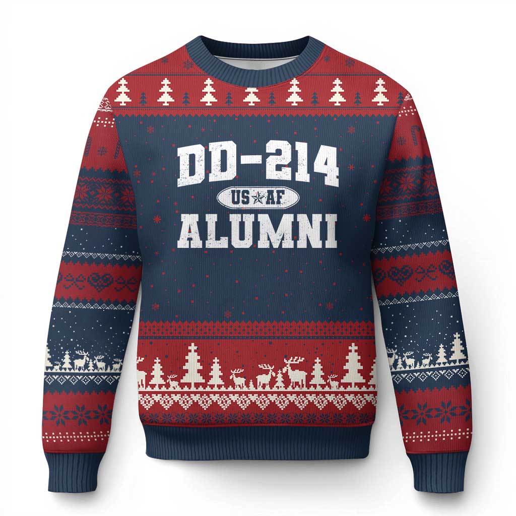 DD-214 US Air Force Alumni Ugly Christmas Sweater US Military Veteran Retired TS10 Navy Red Print Your Wear