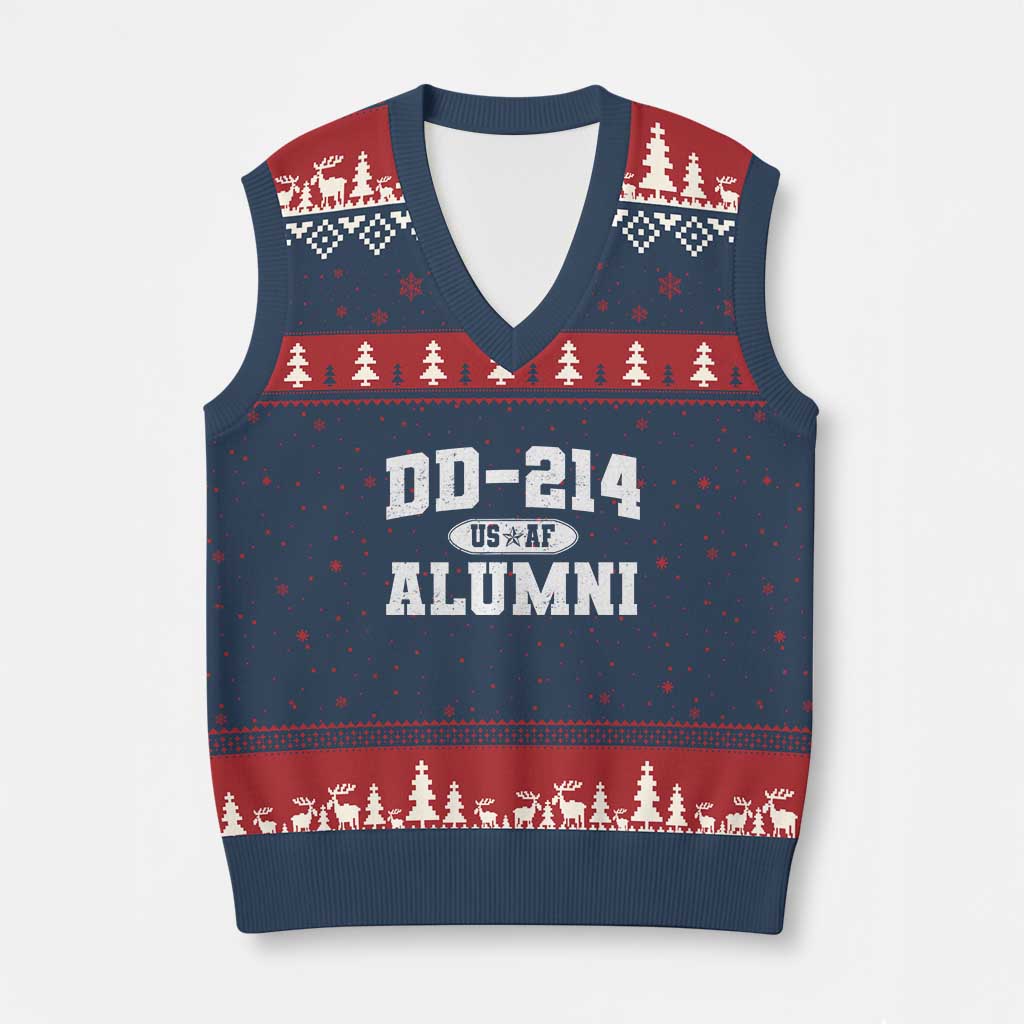 DD-214 US Air Force Alumni V-Neck Knit Sweater Vest US Military Veteran Retired TS10 Navy Red Print Your Wear