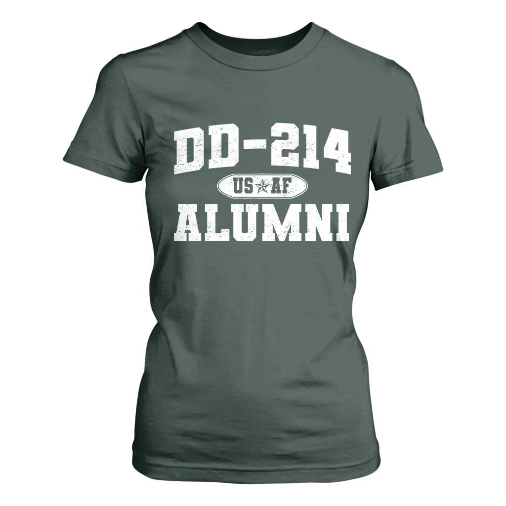 DD-214 US Air Force Alumni T Shirt For Women US Military Veteran Retired TS10 Dark Forest Green Print Your Wear