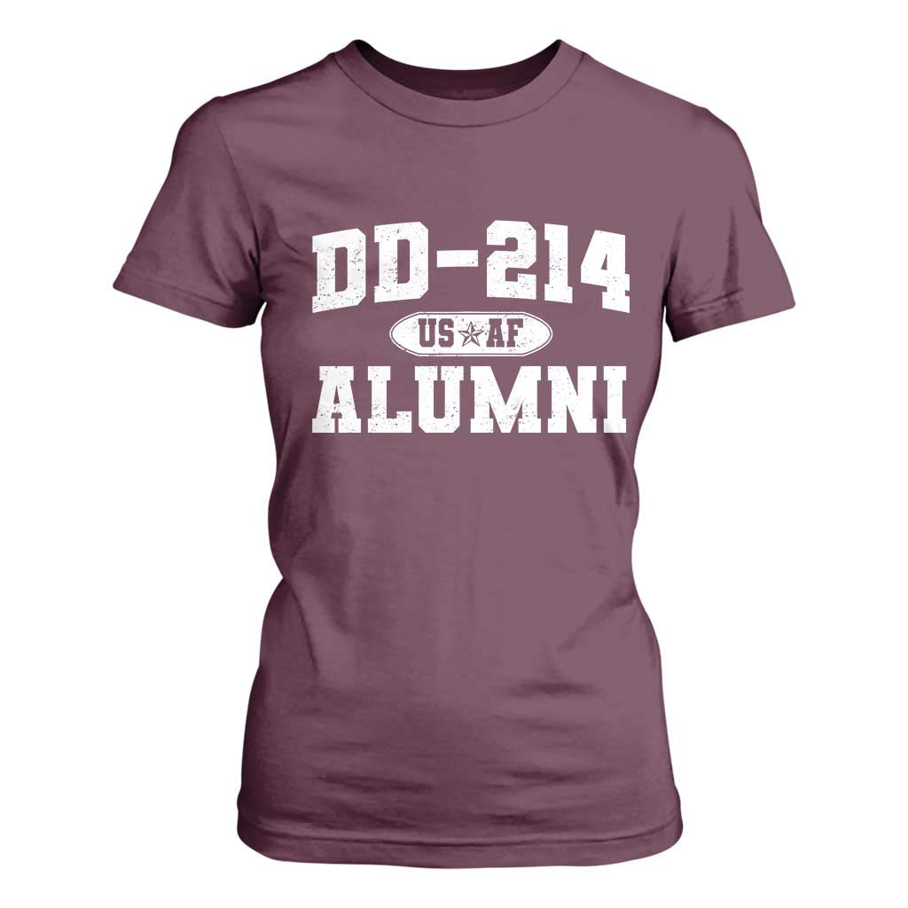 DD-214 US Air Force Alumni T Shirt For Women US Military Veteran Retired TS10 Maroon Print Your Wear