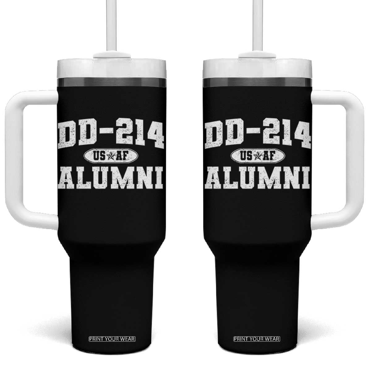 DD-214 US Air Force Alumni Tumbler With Handle US Military Veteran Retired TS10 One Size: 40 oz Black Print Your Wear