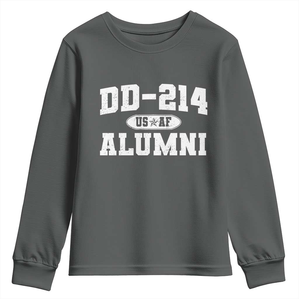 DD-214 US Air Force Alumni Youth Sweatshirt US Military Veteran Retired TS10 Dark Heather Print Your Wear