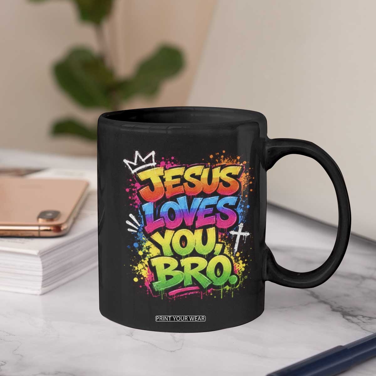 Jesus Loves You Bro Christian Believer Faith Coffee Mug Dripping Graffiti Rap God Religious Graphic
