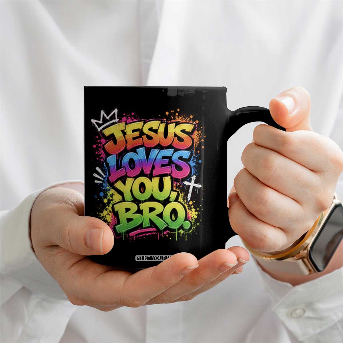 Jesus Loves You Bro Christian Believer Faith Coffee Mug Dripping Graffiti Rap God Religious Graphic