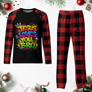 Jesus Loves You Bro Christian Believer Faith Plaid Pajama Set Dripping Graffiti Rap God Religious Graphic
