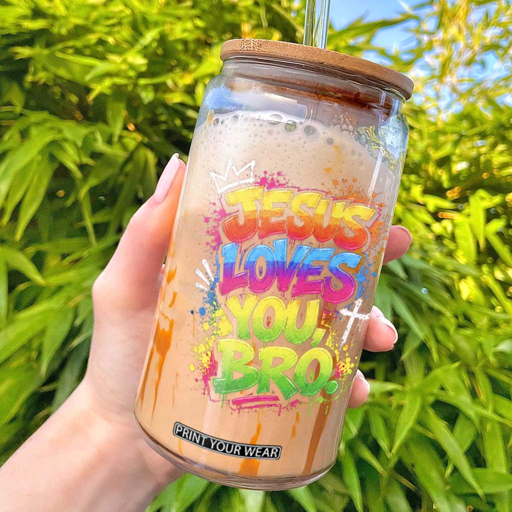 Jesus Loves You Bro Christian Believer Faith Glass Can Dripping Graffiti Rap God Religious Graphic