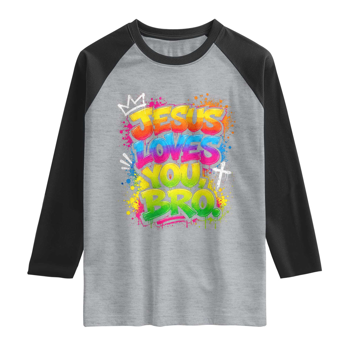 Jesus Loves You Bro Christian Believer Faith Raglan Shirt Dripping Graffiti Rap God Religious Graphic