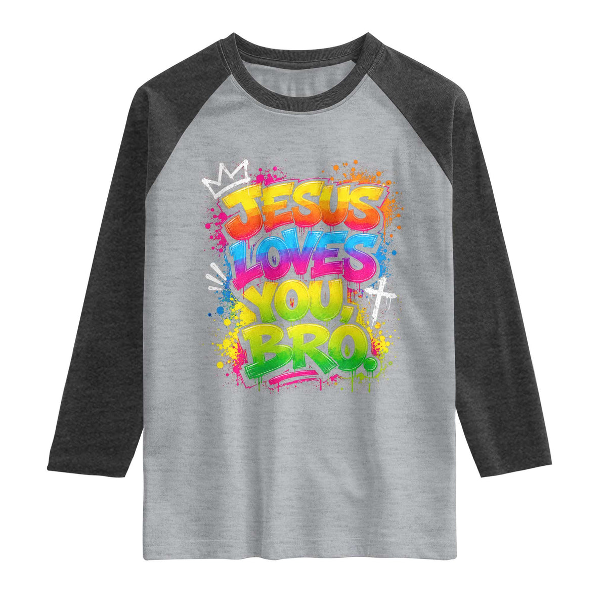 Jesus Loves You Bro Christian Believer Faith Raglan Shirt Dripping Graffiti Rap God Religious Graphic