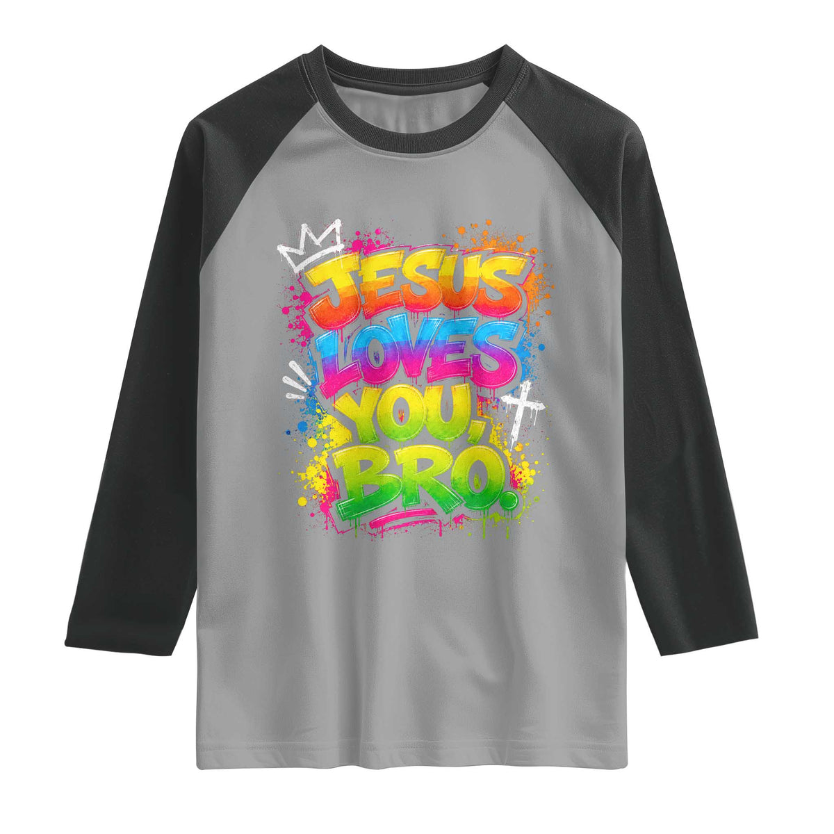 Jesus Loves You Bro Christian Believer Faith Raglan Shirt Dripping Graffiti Rap God Religious Graphic