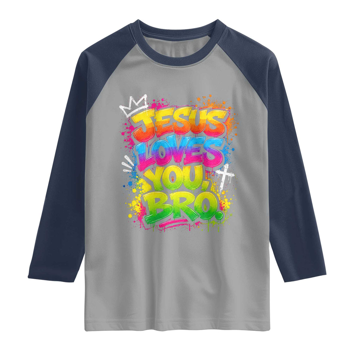Jesus Loves You Bro Christian Believer Faith Raglan Shirt Dripping Graffiti Rap God Religious Graphic