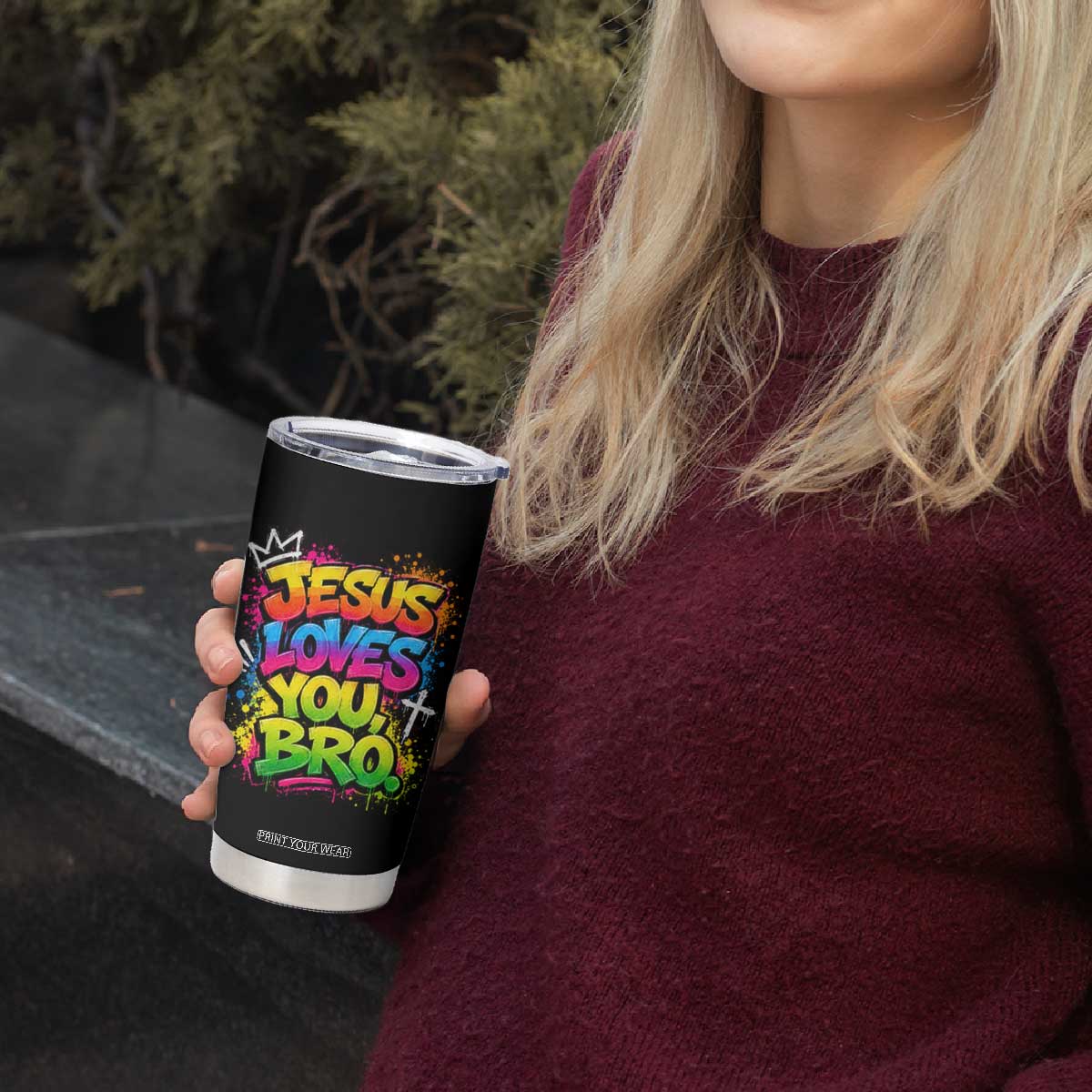 Jesus Loves You Bro Christian Believer Faith Tumbler Cup Dripping Graffiti Rap God Religious Graphic