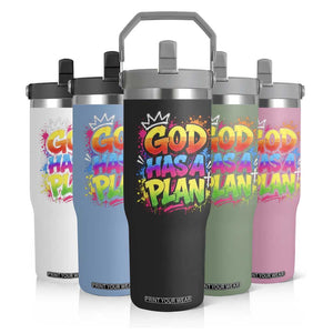 God Has A Plan Flip Straw Tumbler Graffiti Rap Christian Faith Graphic