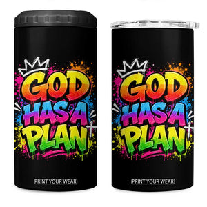 God Has A Plan 4 in 1 Can Cooler Tumbler Graffiti Rap Christian Faith Graphic