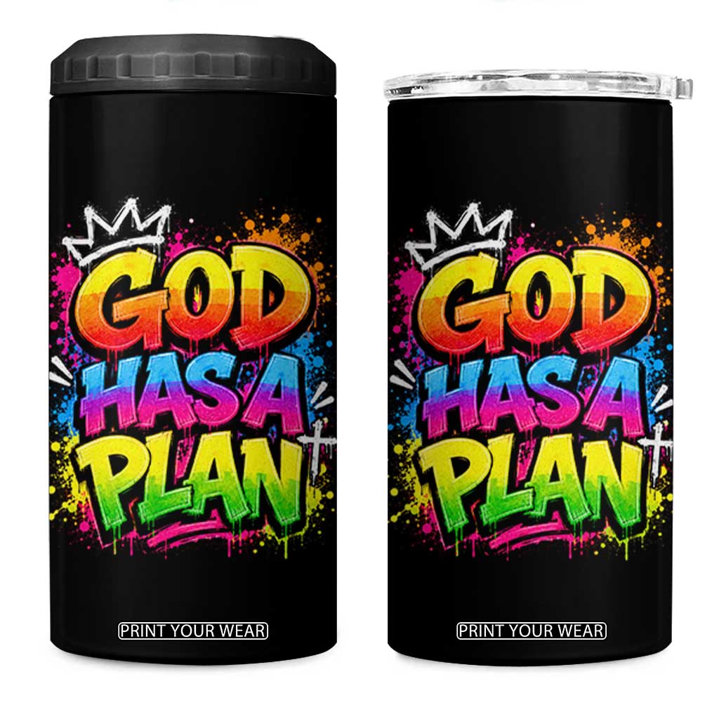 God Has A Plan 4 in 1 Can Cooler Tumbler Graffiti Rap Christian Faith Graphic TS10 One Size: 16 oz Black Print Your Wear