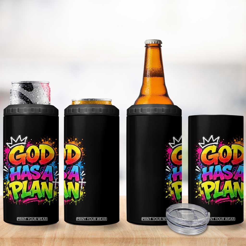 God Has A Plan 4 in 1 Can Cooler Tumbler Graffiti Rap Christian Faith Graphic
