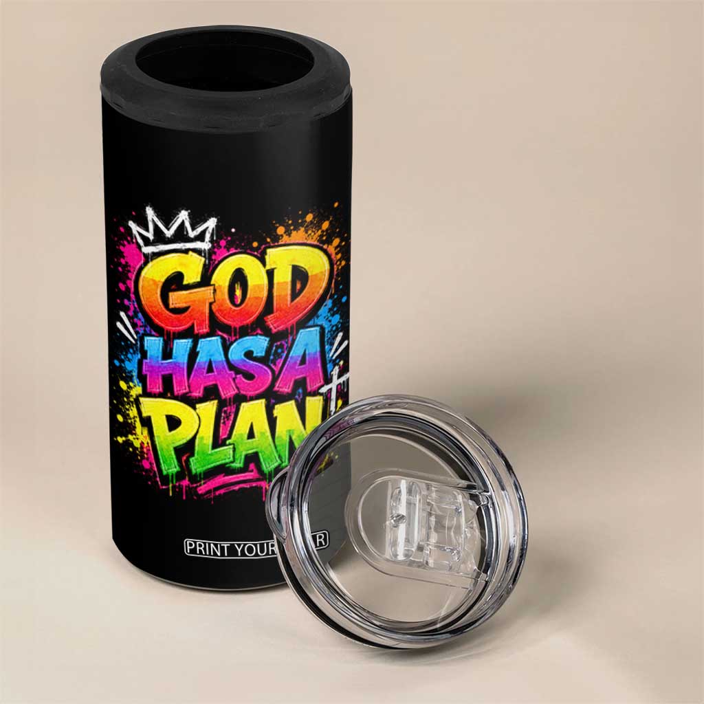 God Has A Plan 4 in 1 Can Cooler Tumbler Graffiti Rap Christian Faith Graphic
