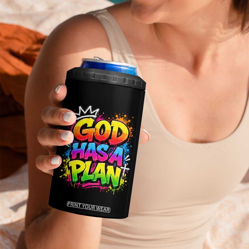 God Has A Plan 4 in 1 Can Cooler Tumbler Graffiti Rap Christian Faith Graphic