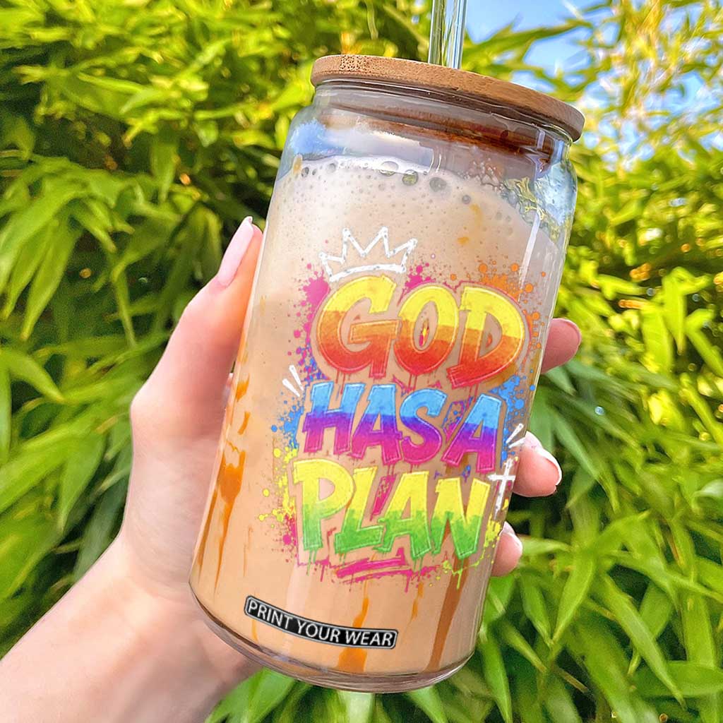 God Has A Plan Glass Can Graffiti Rap Christian Faith Graphic