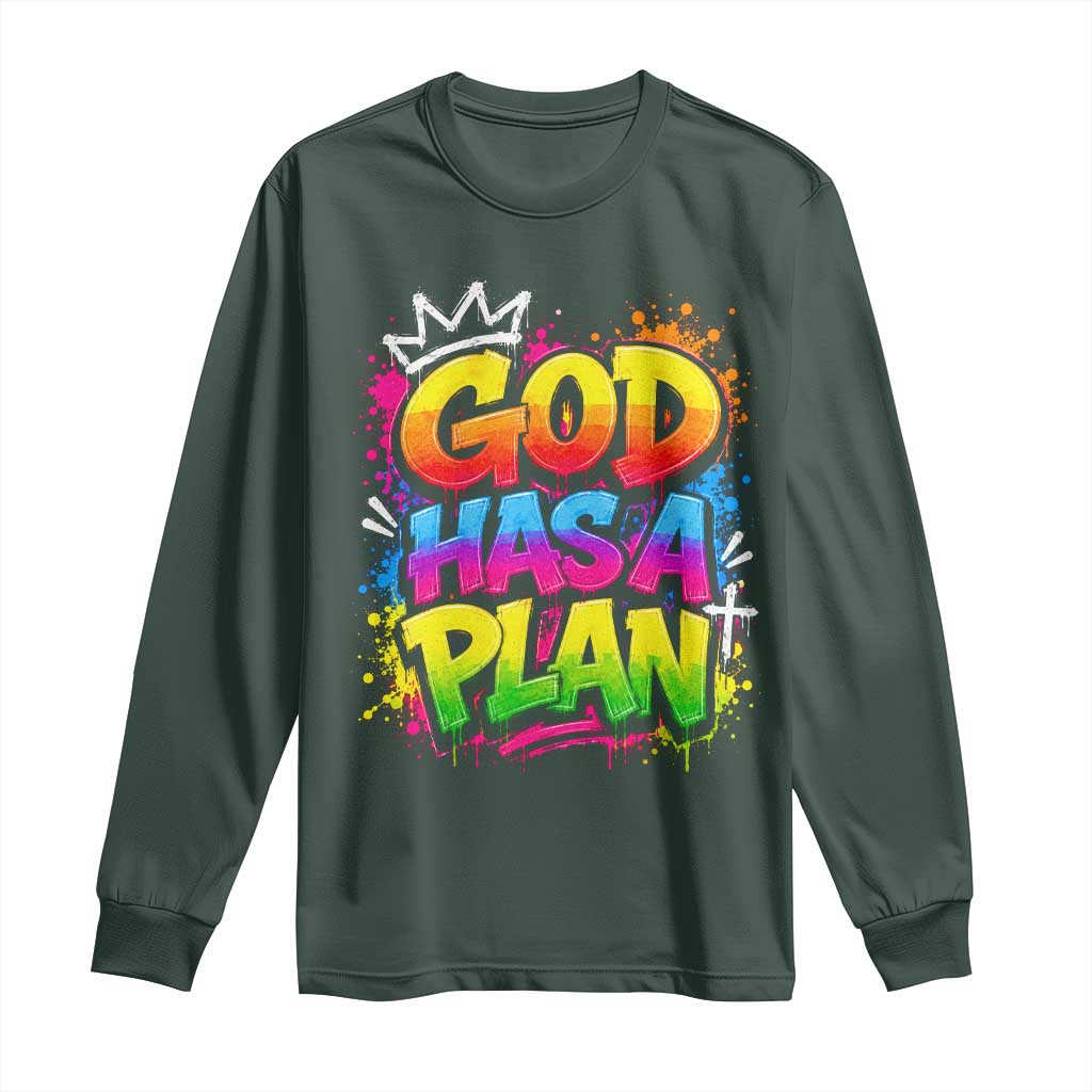 God Has A Plan Long Sleeve Shirt Graffiti Rap Christian Faith Graphic