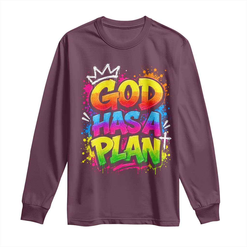 God Has A Plan Long Sleeve Shirt Graffiti Rap Christian Faith Graphic