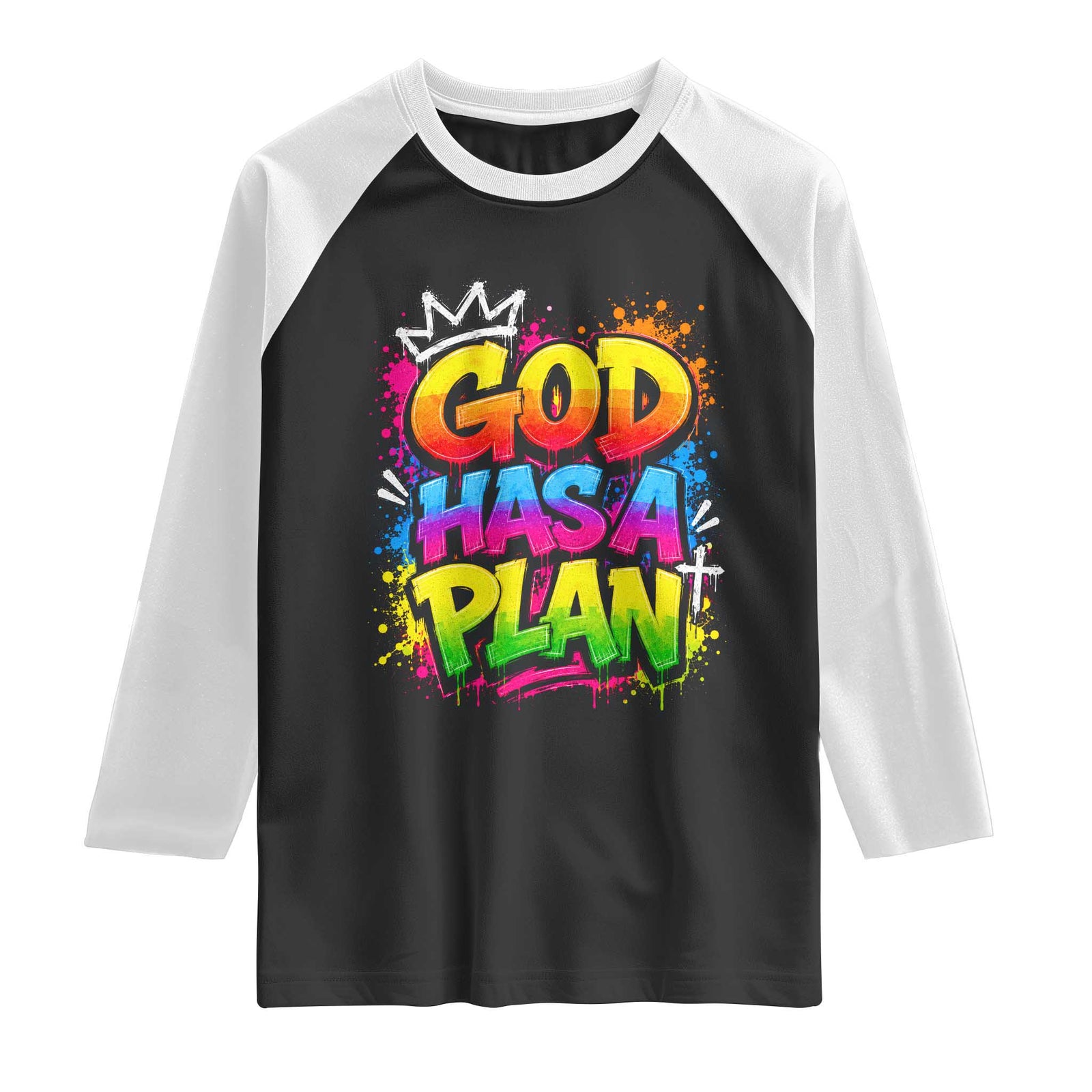 God Has A Plan Raglan Shirt Graffiti Rap Christian Faith Graphic TS10 Black White Print Your Wear
