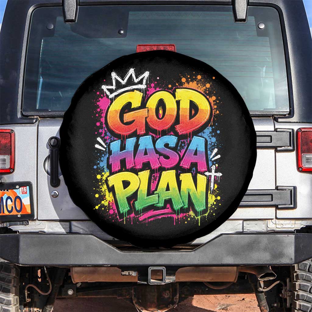 God Has A Plan Spare Tire Cover Graffiti Rap Christian Faith Graphic TS10 No hole Black Print Your Wear