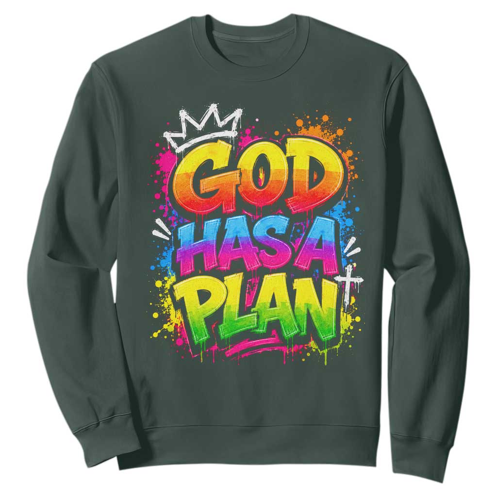 God Has A Plan Sweatshirt Graffiti Rap Christian Faith Graphic