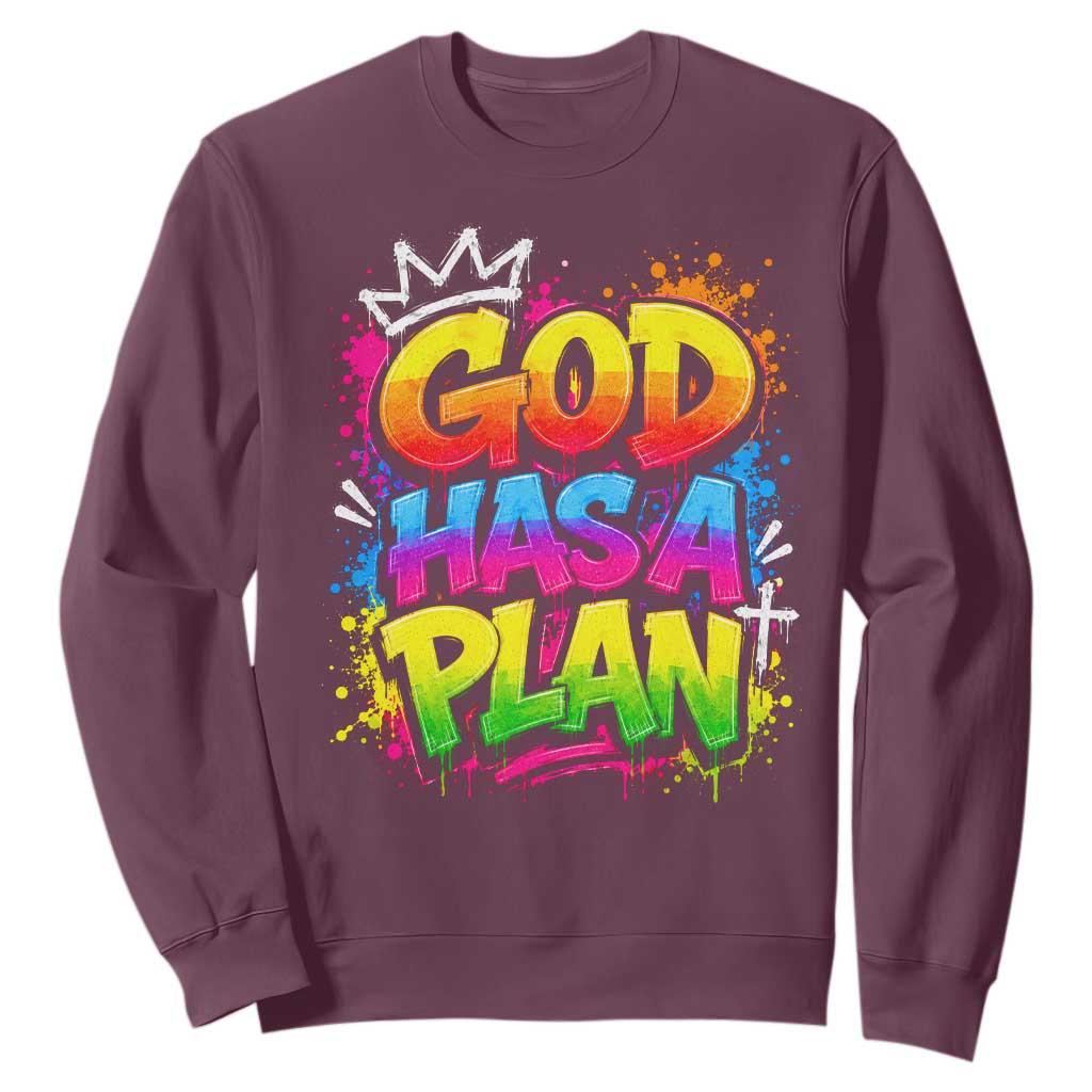 God Has A Plan Sweatshirt Graffiti Rap Christian Faith Graphic
