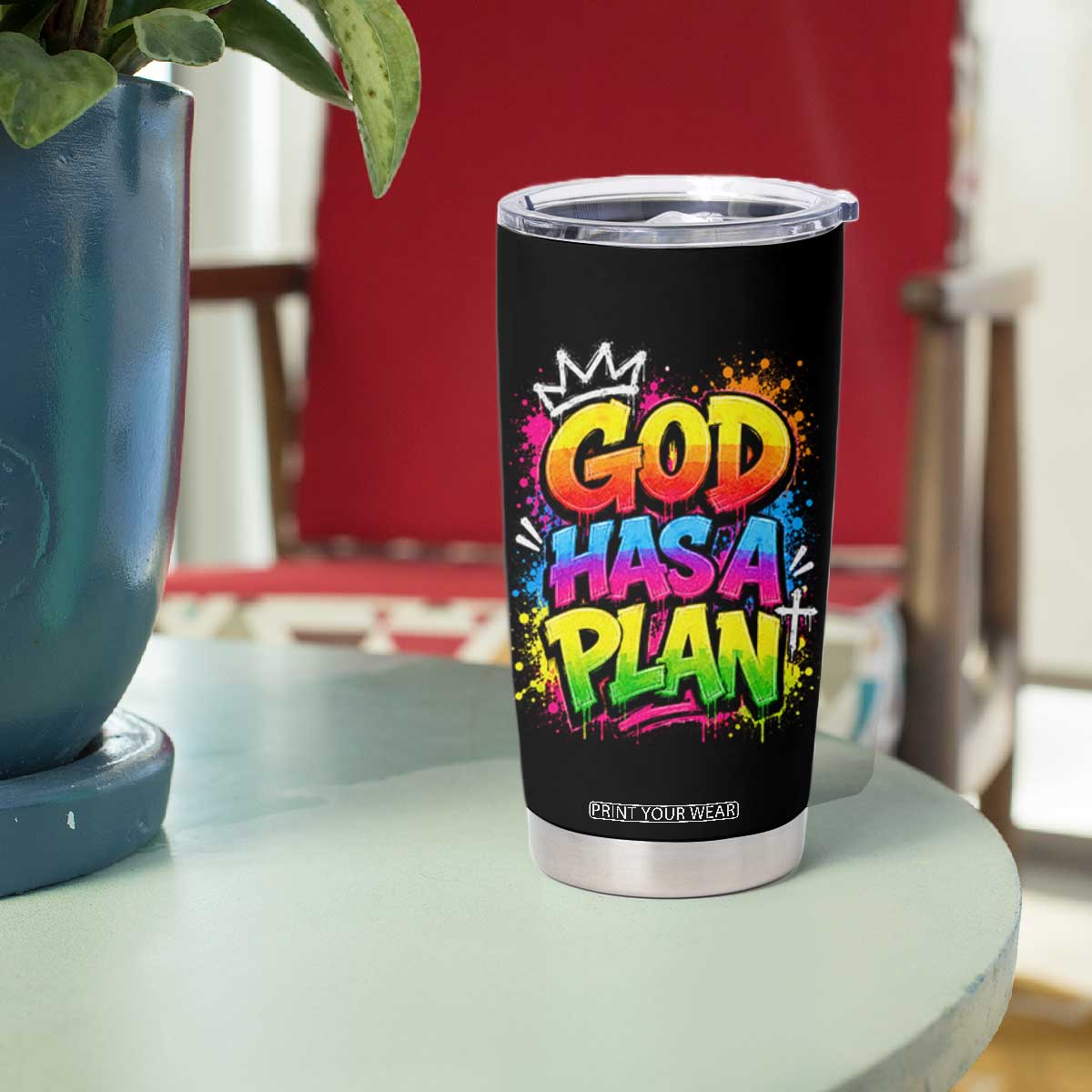 God Has A Plan Tumbler Cup Graffiti Rap Christian Faith Graphic