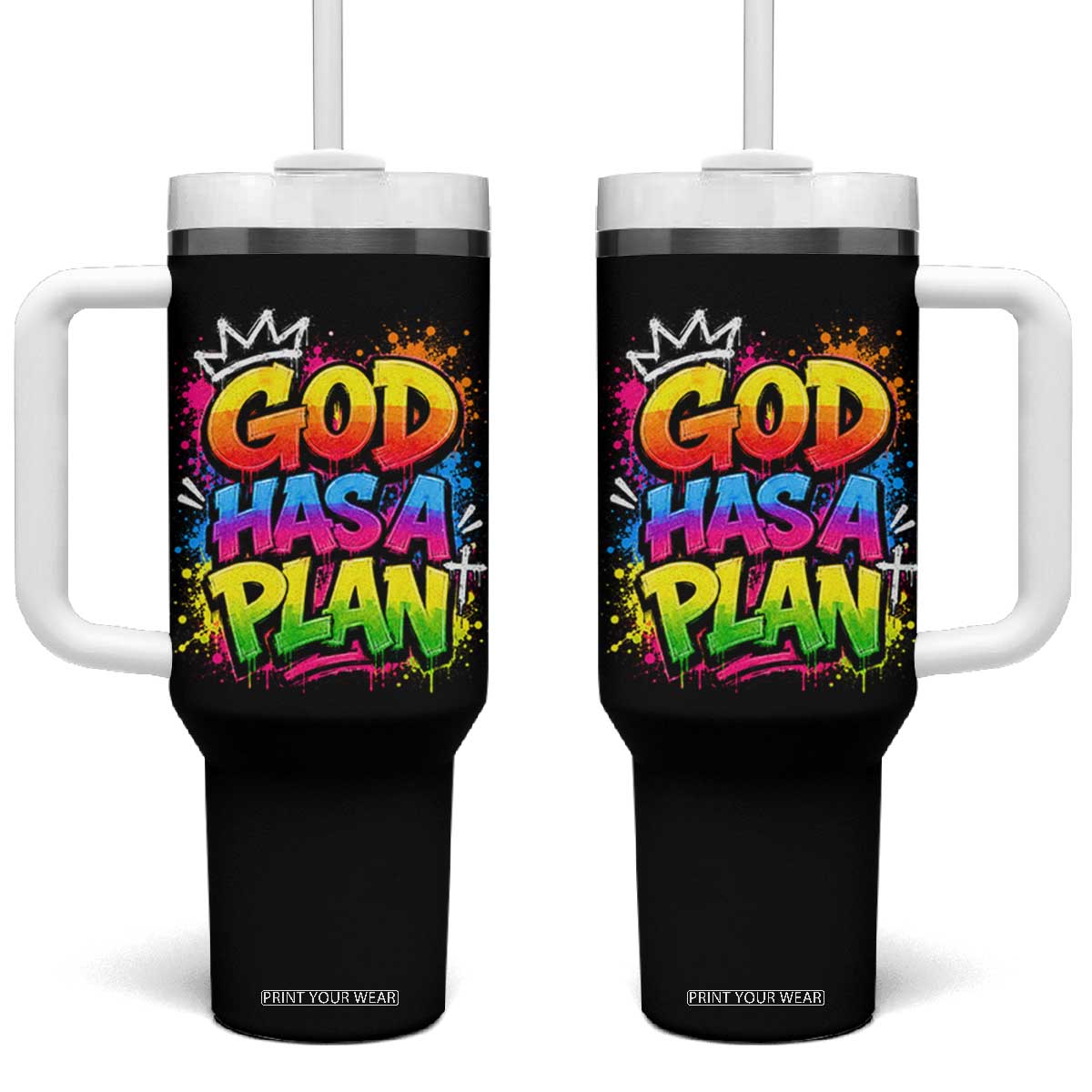 God Has A Plan Tumbler With Handle Graffiti Rap Christian Faith Graphic