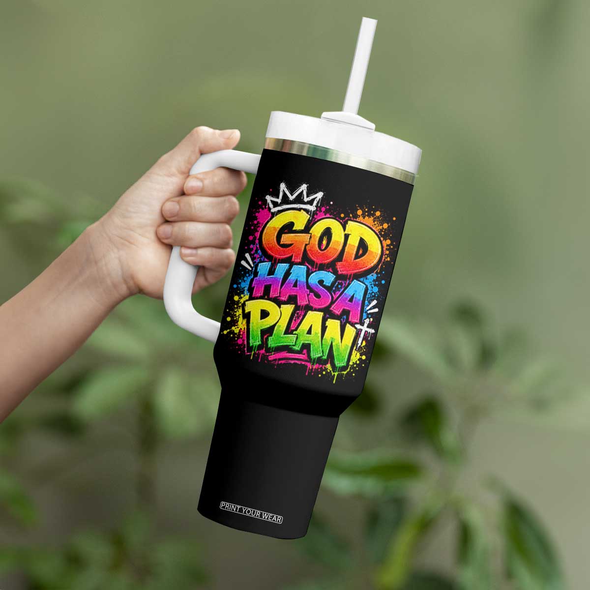 God Has A Plan Tumbler With Handle Graffiti Rap Christian Faith Graphic