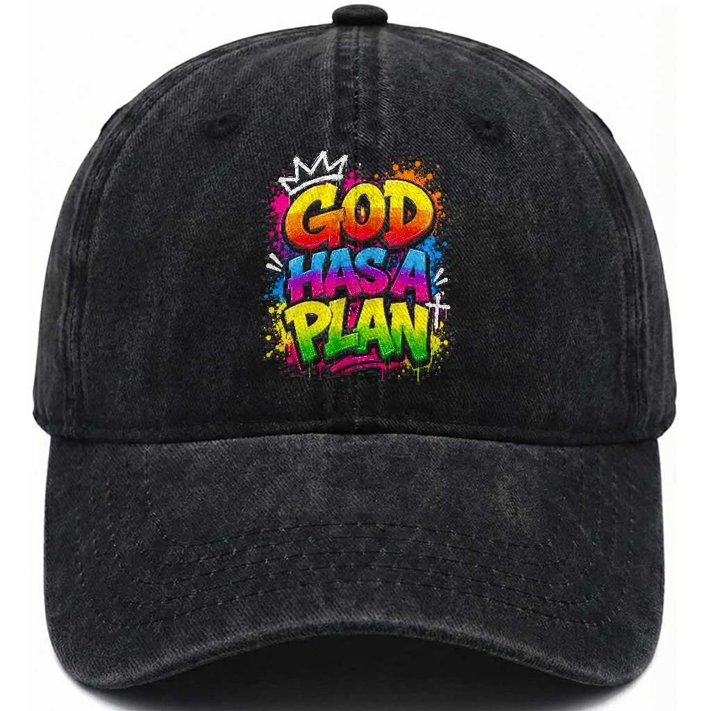 God Has A Plan Washed Cotton Baseball Cap Graffiti Rap Christian Faith Graphic