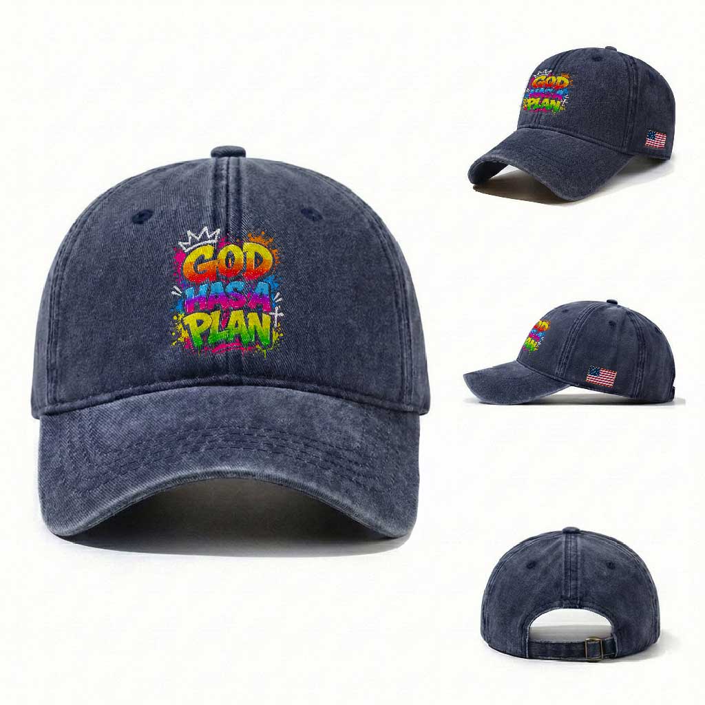 God Has A Plan Washed Cotton Baseball Cap Graffiti Rap Christian Faith Graphic