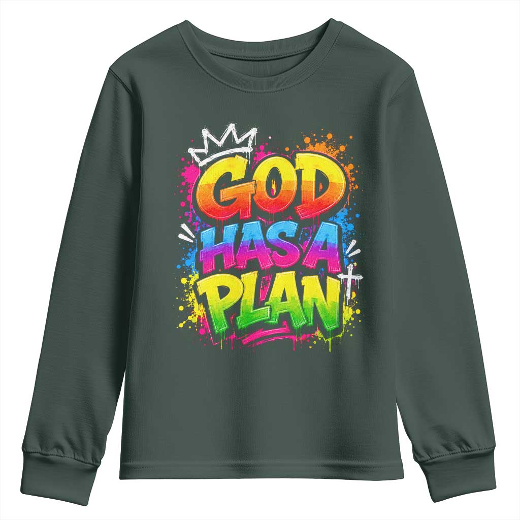 God Has A Plan Youth Sweatshirt Graffiti Rap Christian Faith Graphic