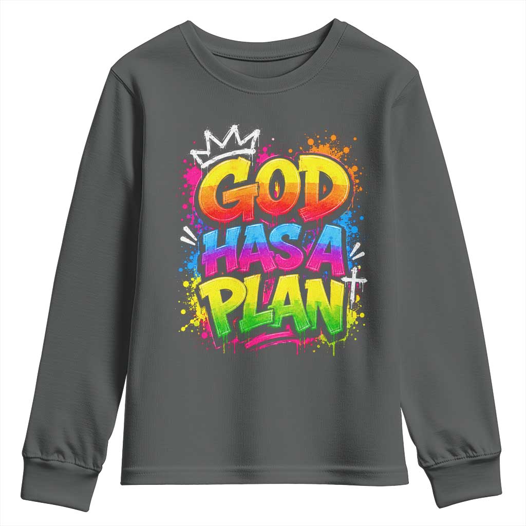 God Has A Plan Youth Sweatshirt Graffiti Rap Christian Faith Graphic