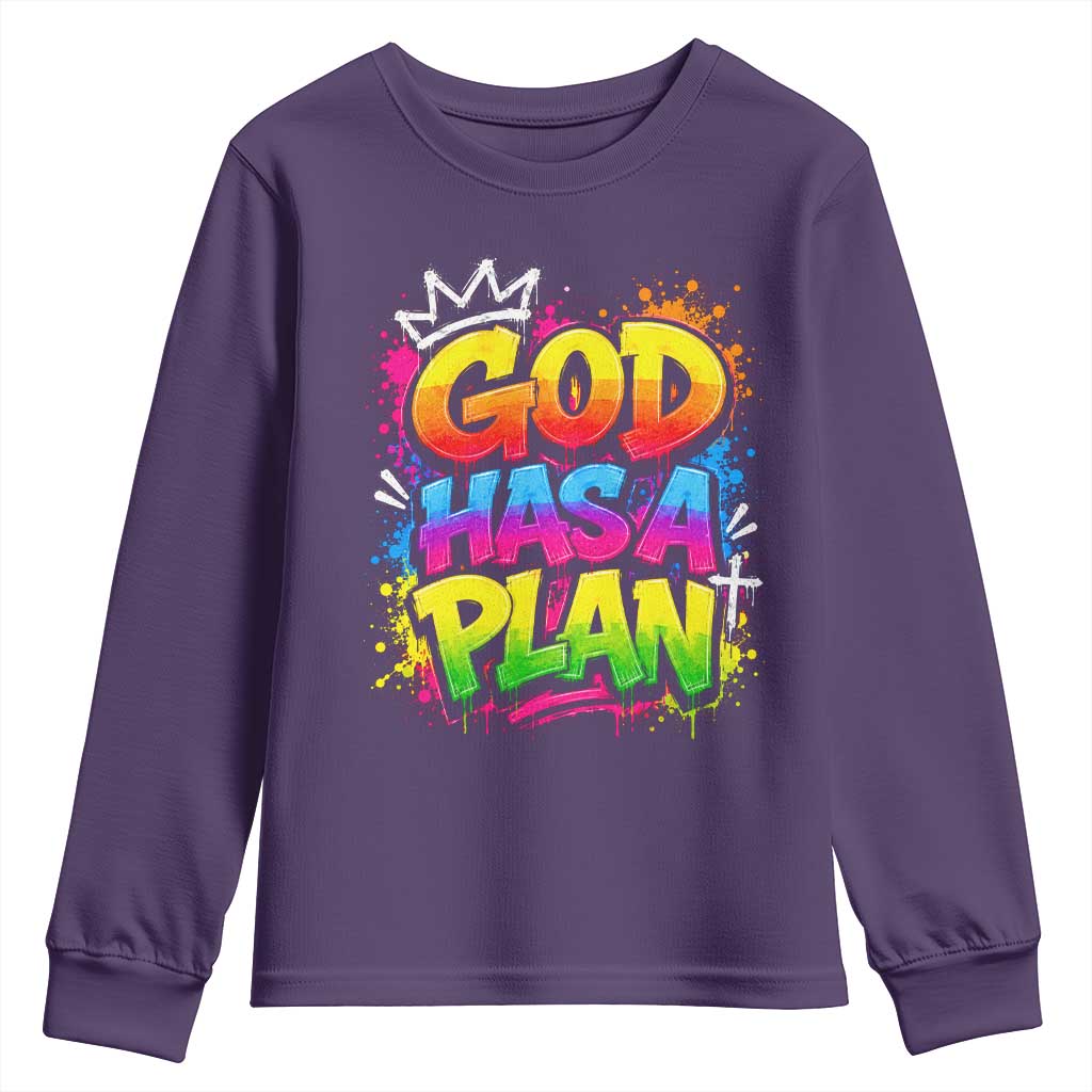 God Has A Plan Youth Sweatshirt Graffiti Rap Christian Faith Graphic