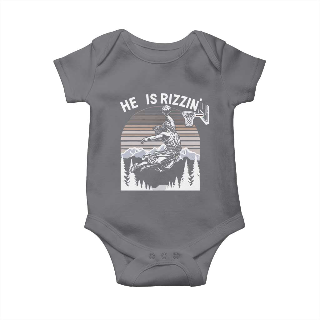 Funny Jesus Basketball Baby Onesie He Is Rizzin Retro Y2K Playing Basketball TS10 Charcoal Print Your Wear