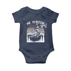 Funny Jesus Basketball Baby Onesie He Is Rizzin Retro Y2K Playing Basketball TS10 Navy Print Your Wear