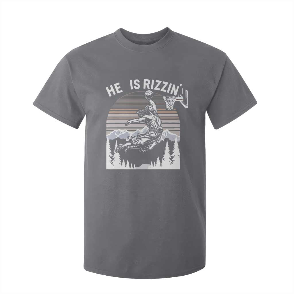 Funny Jesus Basketball T Shirt For Kid He Is Rizzin Retro Y2K Playing Basketball TS10 Charcoal Print Your Wear